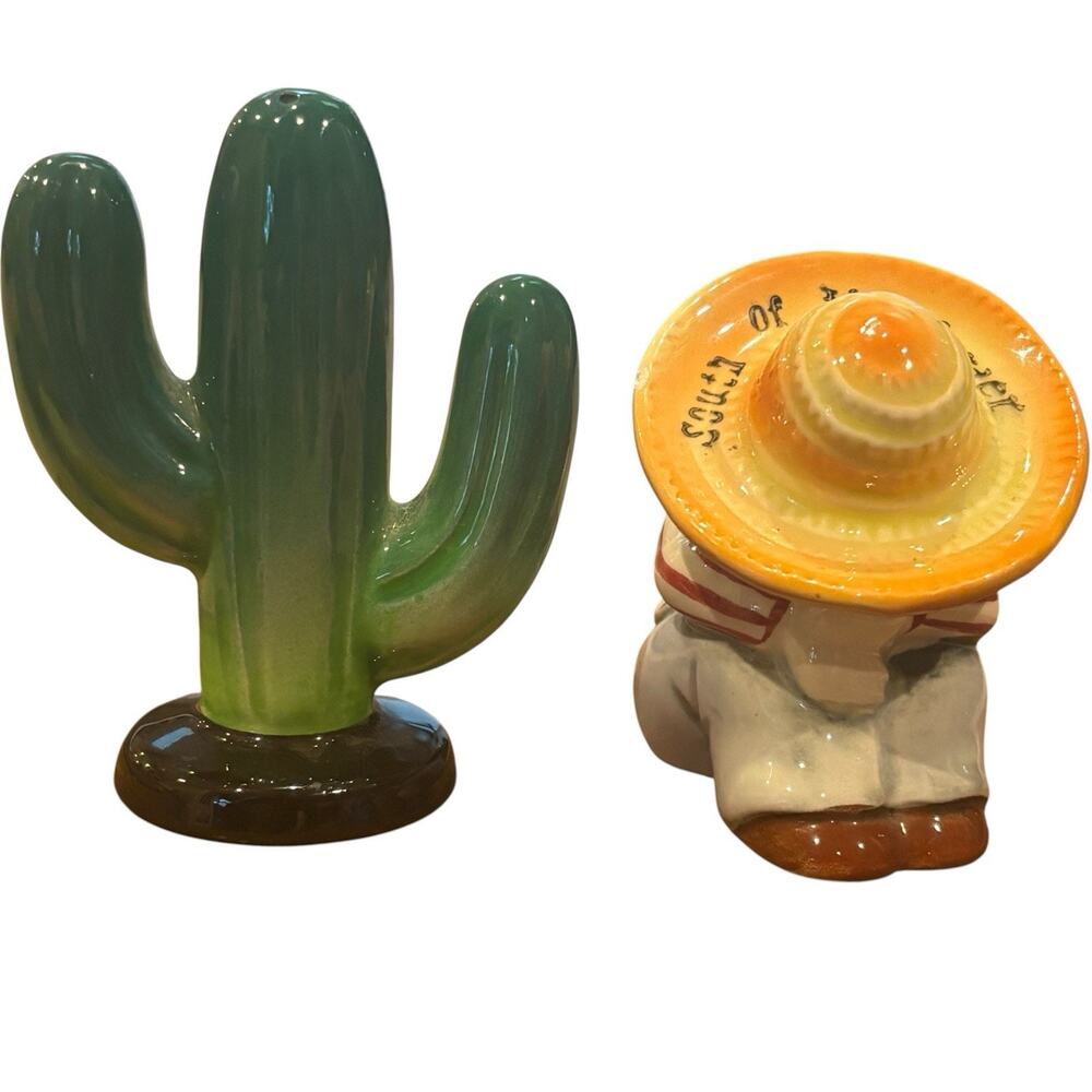Vintage PY Japan Cactus Sombrero Man S & P Shakers MCM Southwestern Kitsch Decor